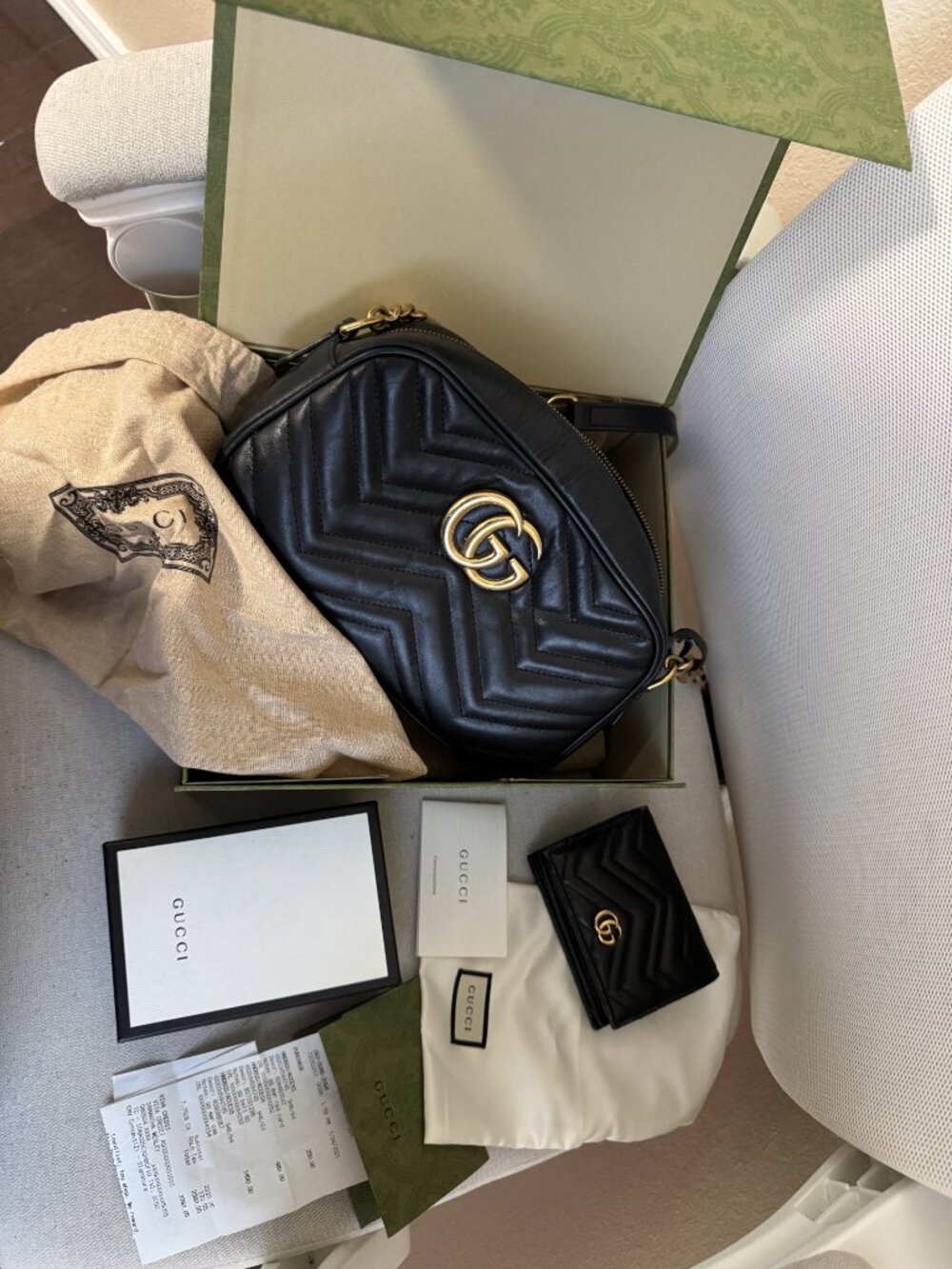 Gucci GG Marmont Black Crossbody Bag + Matching Wallet (Authentic w/Org Receipt)